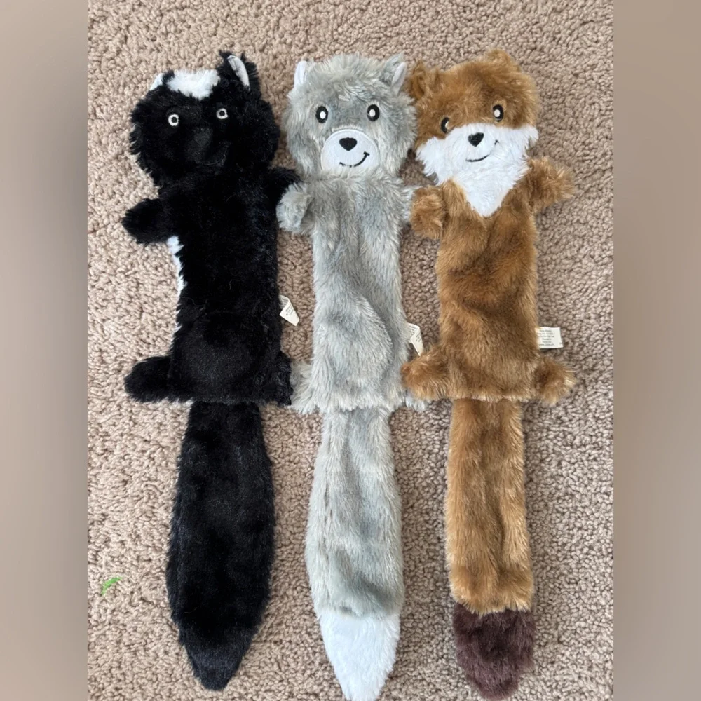 Woodland Animal No Stuffing Dog Toy Squeaker 3-pack